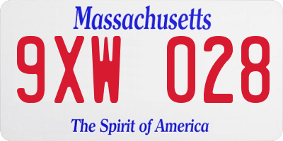 MA license plate 9XW028