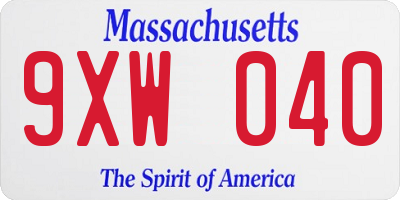MA license plate 9XW040