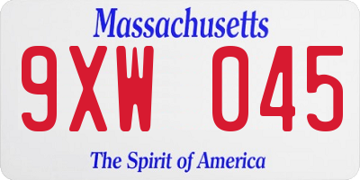 MA license plate 9XW045