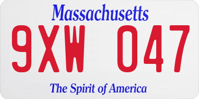 MA license plate 9XW047