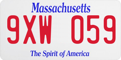 MA license plate 9XW059