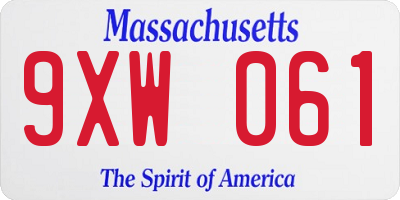 MA license plate 9XW061