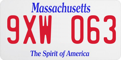 MA license plate 9XW063