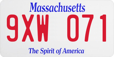 MA license plate 9XW071