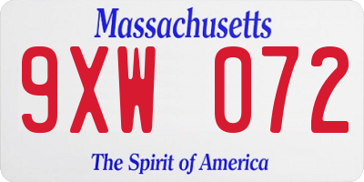 MA license plate 9XW072