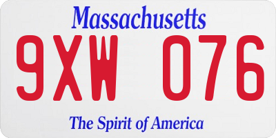 MA license plate 9XW076