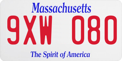 MA license plate 9XW080