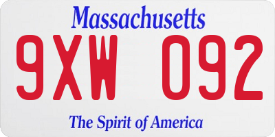 MA license plate 9XW092