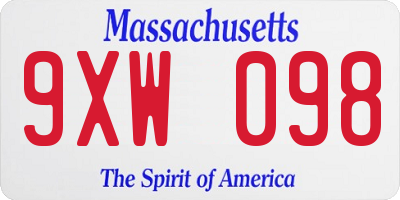 MA license plate 9XW098