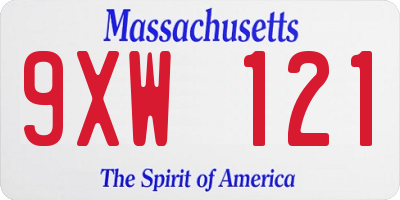 MA license plate 9XW121