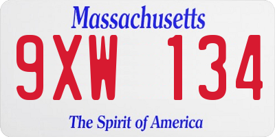 MA license plate 9XW134