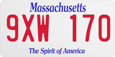MA license plate 9XW170