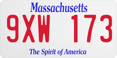 MA license plate 9XW173