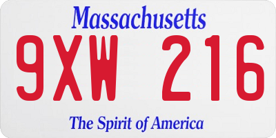 MA license plate 9XW216