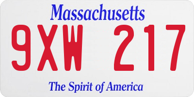 MA license plate 9XW217