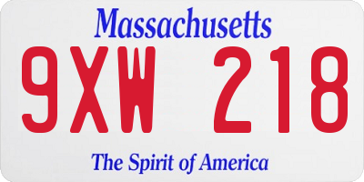 MA license plate 9XW218