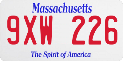 MA license plate 9XW226