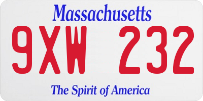 MA license plate 9XW232