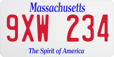 MA license plate 9XW234