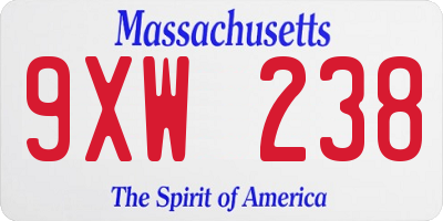 MA license plate 9XW238