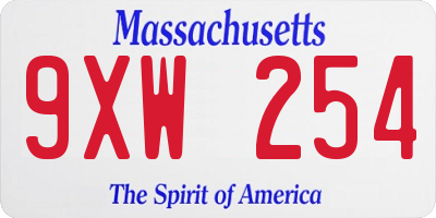 MA license plate 9XW254