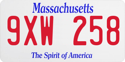 MA license plate 9XW258
