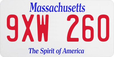 MA license plate 9XW260
