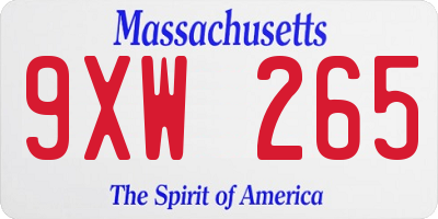 MA license plate 9XW265
