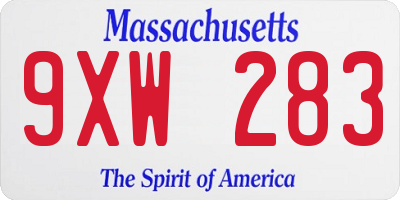 MA license plate 9XW283