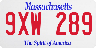 MA license plate 9XW289