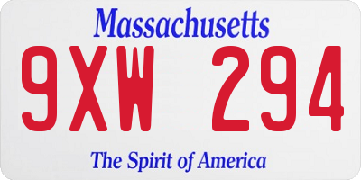 MA license plate 9XW294