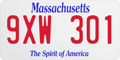 MA license plate 9XW301