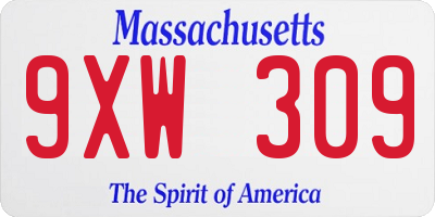 MA license plate 9XW309
