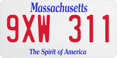 MA license plate 9XW311