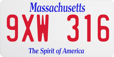 MA license plate 9XW316