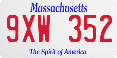 MA license plate 9XW352