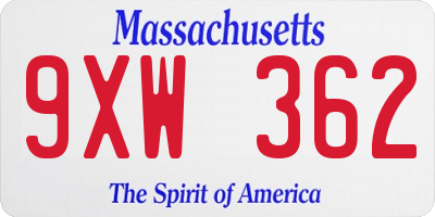 MA license plate 9XW362
