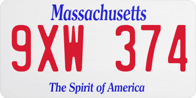 MA license plate 9XW374