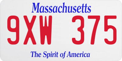 MA license plate 9XW375