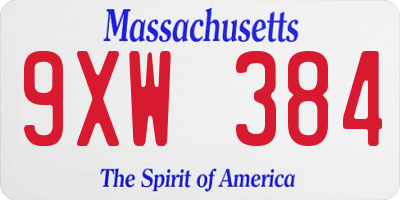 MA license plate 9XW384