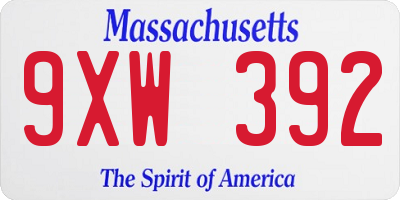 MA license plate 9XW392