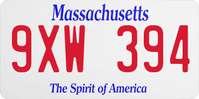 MA license plate 9XW394