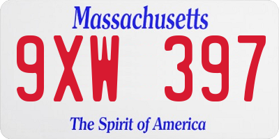MA license plate 9XW397