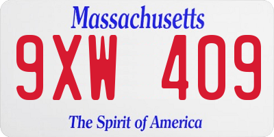 MA license plate 9XW409