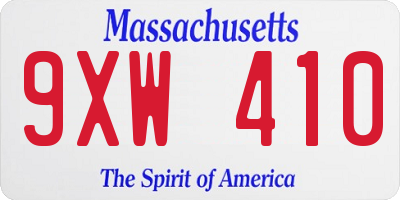 MA license plate 9XW410