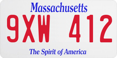 MA license plate 9XW412