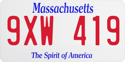 MA license plate 9XW419