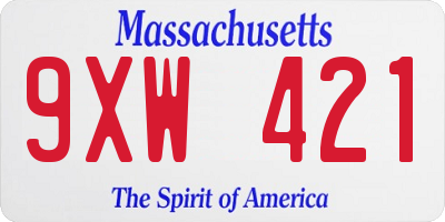 MA license plate 9XW421