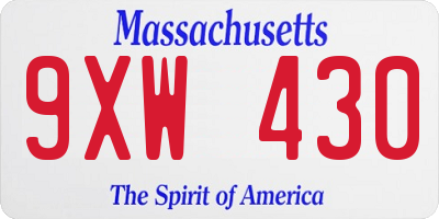 MA license plate 9XW430