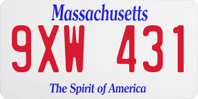 MA license plate 9XW431